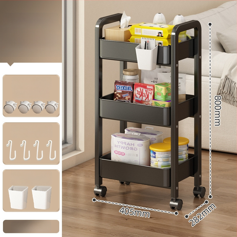 Mažas metalo vežimėlis saugojimui – modernus minimalistinis stilius, daugiafunkcinis, tinkamas voniai