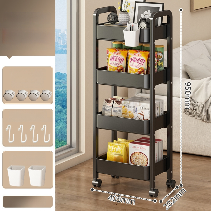 Mažas metalo vežimėlis saugojimui – modernus minimalistinis stilius, daugiafunkcinis, tinkamas voniai