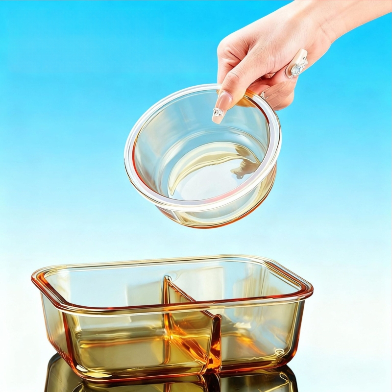 Pietų dėžutė iš borosilikatinio stiklo, tinkama mikrobangų krosnelei, sandari, izoliuota, su dangteliu