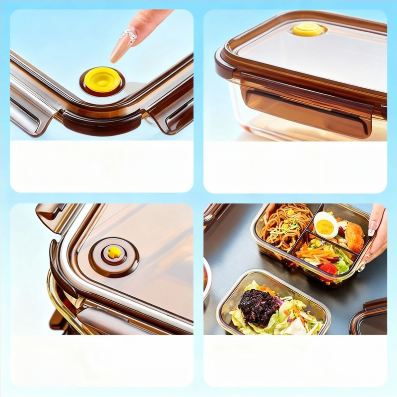 Pietų dėžutė iš borosilikatinio stiklo, tinkama mikrobangų krosnelei, sandari, izoliuota, su dangteliu