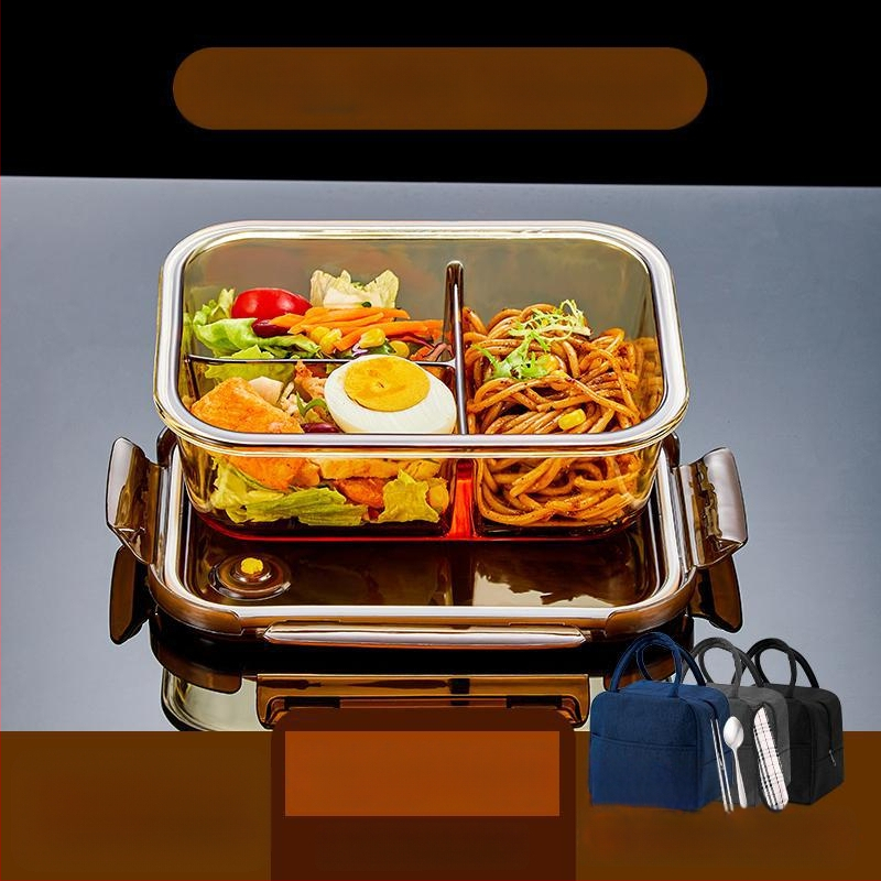 Pietų dėžutė iš borosilikatinio stiklo, tinkama mikrobangų krosnelei, sandari, izoliuota, su dangteliu