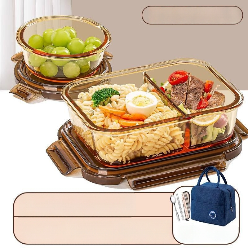 Pietų dėžutė iš borosilikatinio stiklo, tinkama mikrobangų krosnelei, sandari, izoliuota, su dangteliu