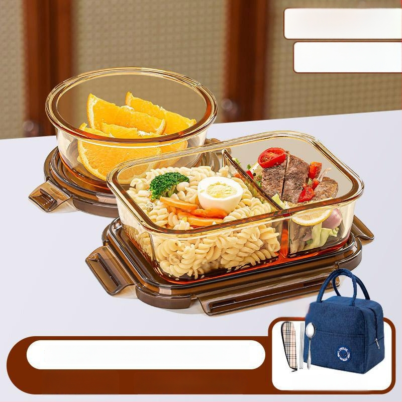 Pietų dėžutė iš borosilikatinio stiklo, tinkama mikrobangų krosnelei, sandari, izoliuota, su dangteliu