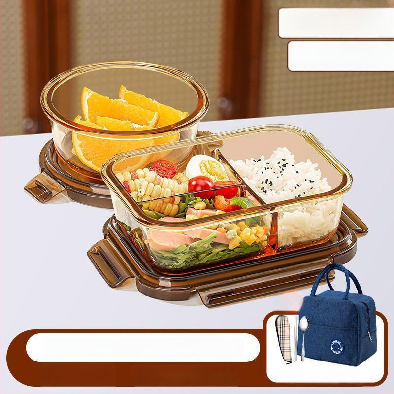 Pietų dėžutė iš borosilikatinio stiklo, tinkama mikrobangų krosnelei, sandari, izoliuota, su dangteliu