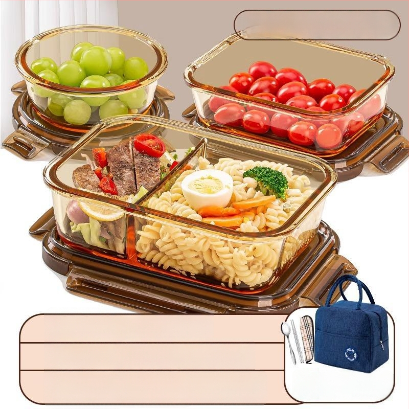 Pietų dėžutė iš borosilikatinio stiklo, tinkama mikrobangų krosnelei, sandari, izoliuota, su dangteliu