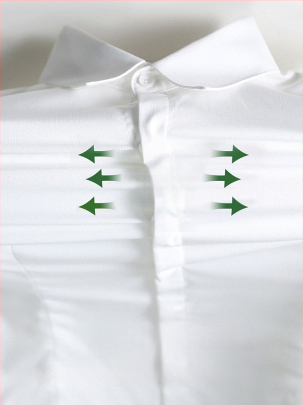 Sievietes garu piedurknēm krekls rudenim, biroja stils, bez gludināšanas, bambusa šķiedras un poliestera maisījums (30-50% katram), izšūts logotips, kvadrātveida apkakle.