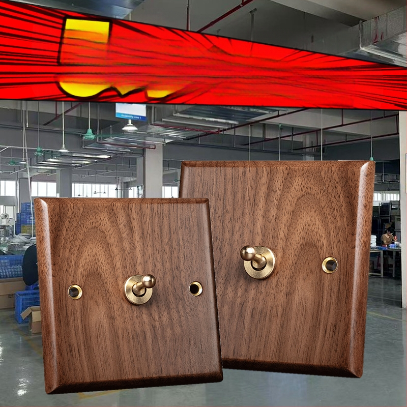 86 tipa sienas kontaktu panelis, Walnut Lever sērija, masīvs melnā valrieksta koks, vara svira, 10A, 220V