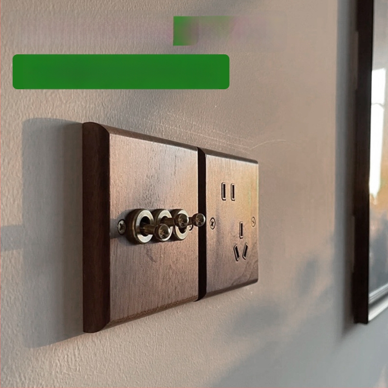 86 tipa sienas kontaktu panelis, Walnut Lever sērija, masīvs melnā valrieksta koks, vara svira, 10A, 220V