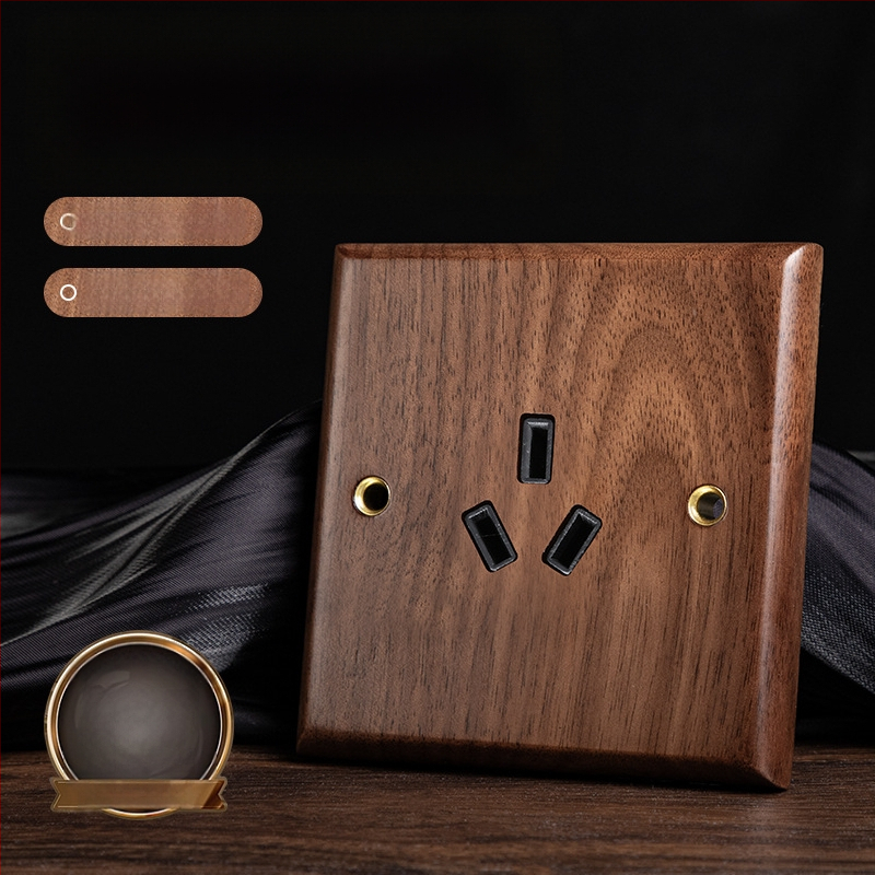 86 tipa sienas kontaktu panelis, Walnut Lever sērija, masīvs melnā valrieksta koks, vara svira, 10A, 220V