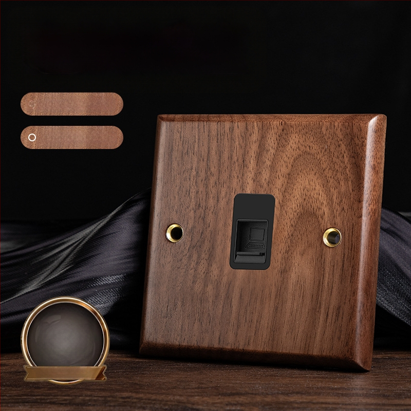 86 tipa sienas kontaktu panelis, Walnut Lever sērija, masīvs melnā valrieksta koks, vara svira, 10A, 220V