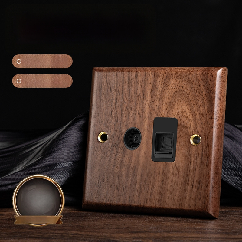 86 tipa sienas kontaktu panelis, Walnut Lever sērija, masīvs melnā valrieksta koks, vara svira, 10A, 220V