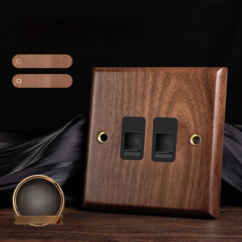 86 tipa sienas kontaktu panelis, Walnut Lever sērija, masīvs melnā valrieksta koks, vara svira, 10A, 220V