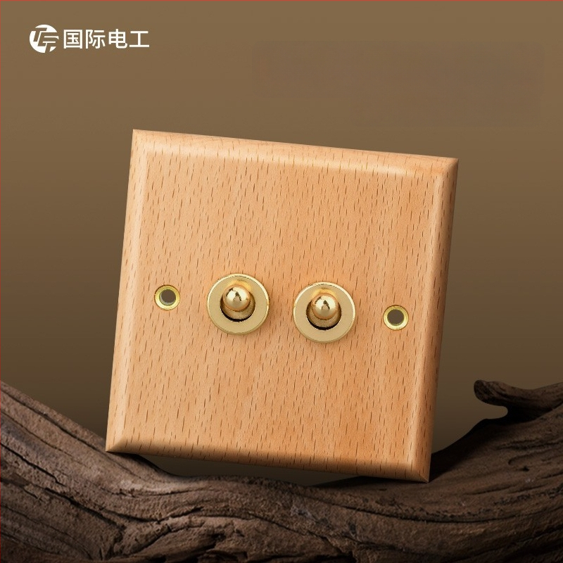 86 tipa sienas slēdzēja un kontaktpaneļa no masīvkoka ar bronzas sviru, 10A/220V, 3C sertificēts