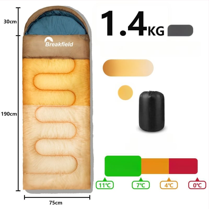 Outdoor stanovanie spací vak na kempovanie, vodeodolný, hrubý výplň, štýl obálky, s kapucňou (Výplň: duté bavlnené vlákno; Podšívka: Chunya Spinning; Materiál: polyester taft; Štruktúra: obálka; Hmotnosť: 1200 g)