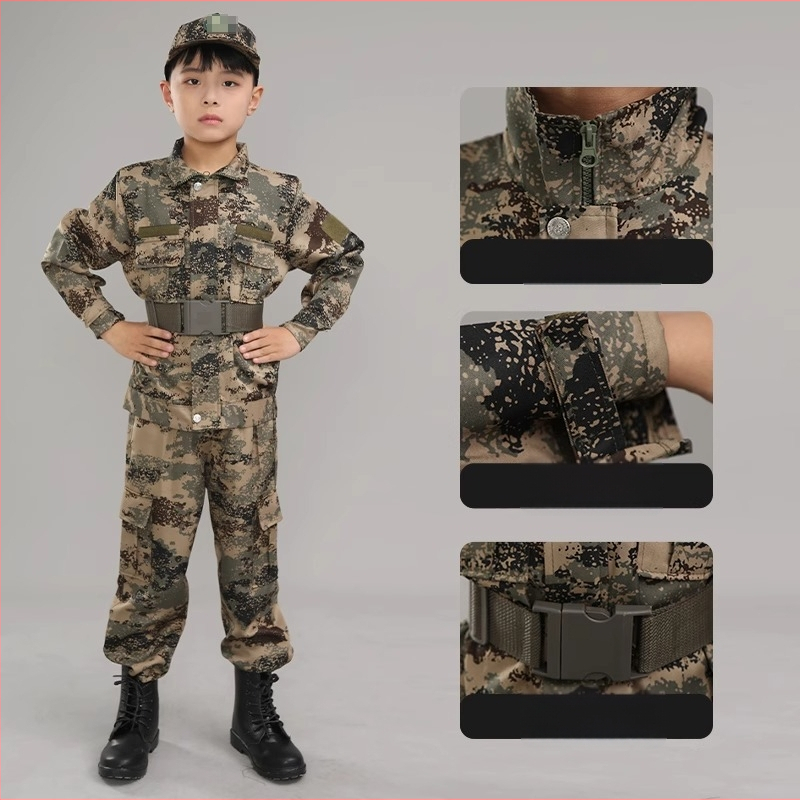 Treniruotės uniforma su kamufliažu, atspari vandeniui, iš cheminių pluoštų mišinio; vaikams, unisex, pavasaris–vasara–ruduo