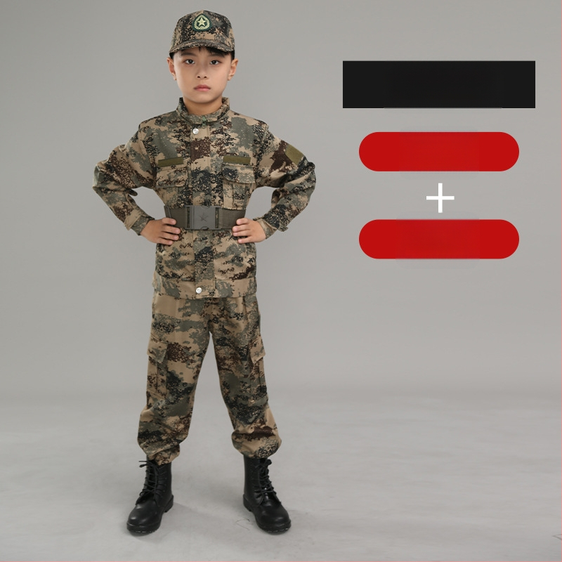 Treniruotės uniforma su kamufliažu, atspari vandeniui, iš cheminių pluoštų mišinio; vaikams, unisex, pavasaris–vasara–ruduo
