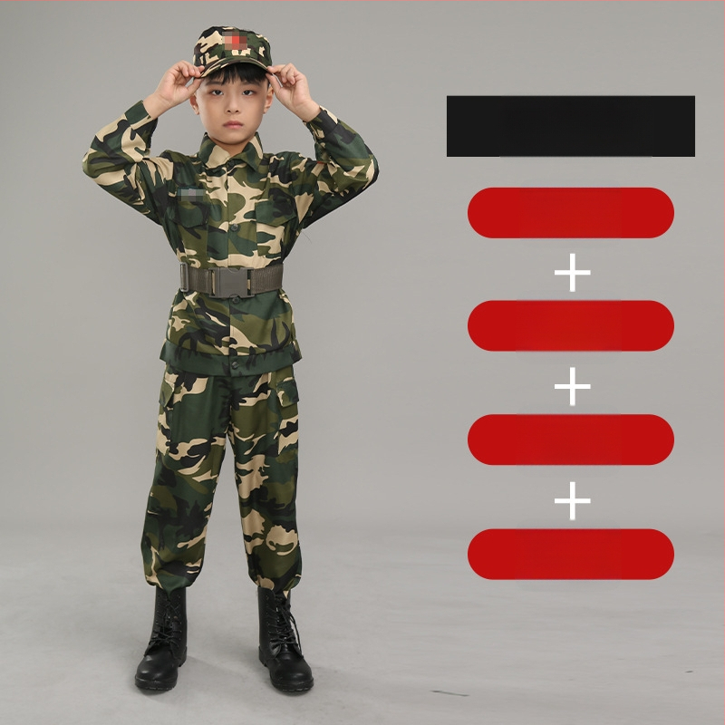 Treniruotės uniforma su kamufliažu, atspari vandeniui, iš cheminių pluoštų mišinio; vaikams, unisex, pavasaris–vasara–ruduo