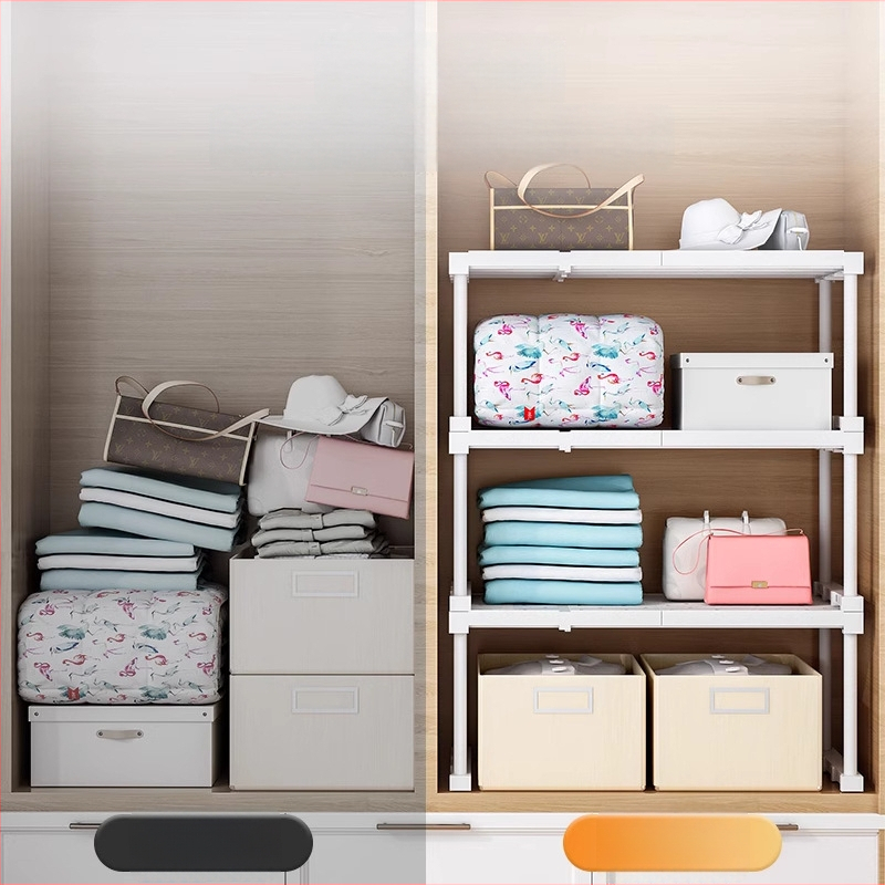 Plastikust garderoobi organiseerija 7 kihiga vaheseintega riiete ja kingade jaoks, laualine paigaldus