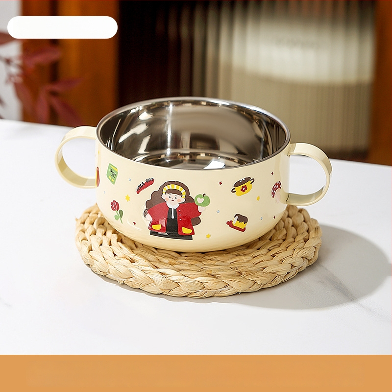 Detská miska na polievku z 316 nerezovej ocele s pokrievkou, dvojvrstvová, s dvoma uchami, nie je vhodná do mikrovlnky