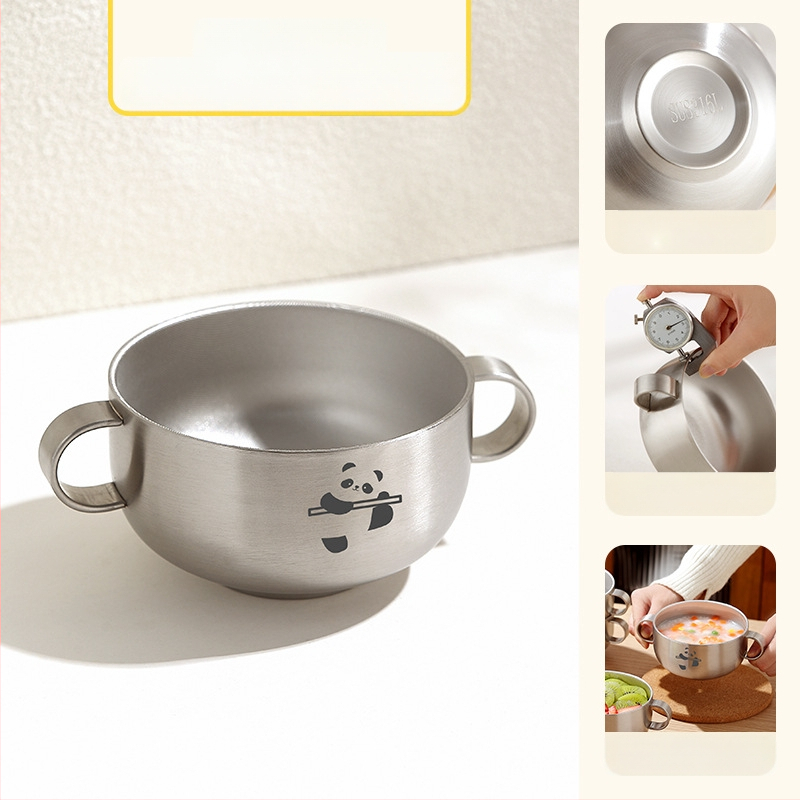 Detská miska na polievku z 316 nerezovej ocele s pokrievkou, dvojvrstvová, s dvoma uchami, nie je vhodná do mikrovlnky