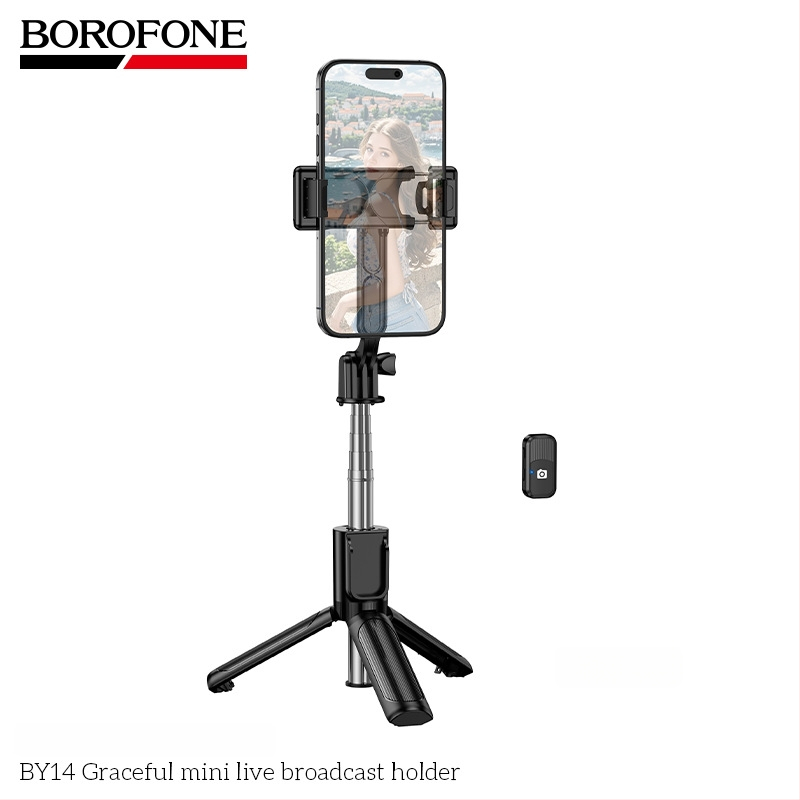 Stovas gyvai transliuoti BOROFONE.BY14 Yaqi Mini, metalinis, universalus, ištraukiamas, su nuotolinio valdymo pulteliu