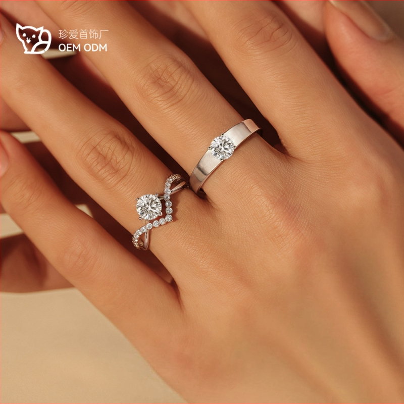 Moissanite prsteni za par od srebra 925 – vjenčani set, minimalistički geometrijski dizajn, suptilan luksuz