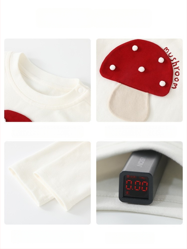 Unisex laste pikkade varrukatega puuvillane T-särk, ringkaelusega, 95% puuvill + 5% elastaan, karikatuurse seenemustriga