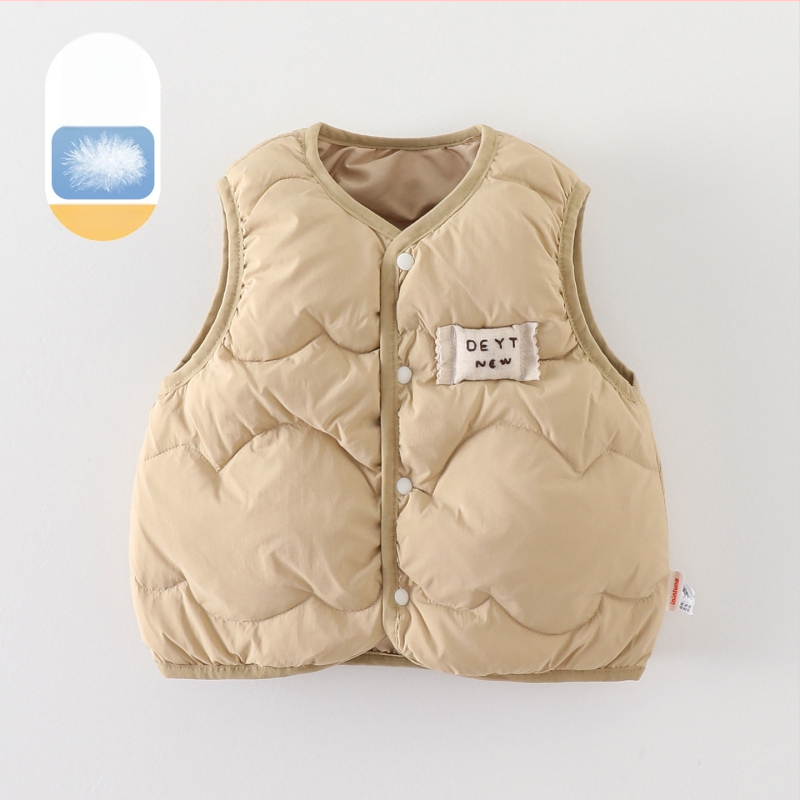 Kisfiú pufos mellény, Koreai stílus, ujj nélküli, rövid szabás, fehér kacsa pehely 86–90%