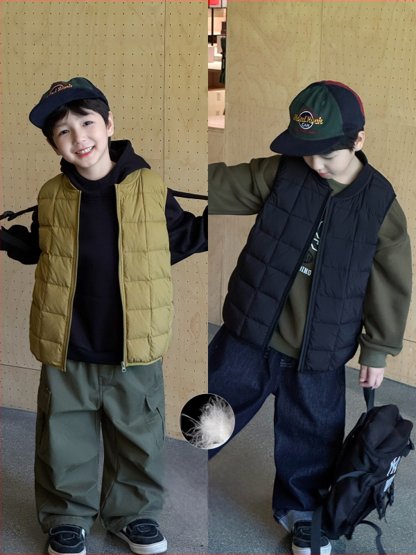 Laste vest talveks, Korea stiilis kardigan, ees lukuga, kapuutsita, ühetone muster, täidis: 80–90% goose down, polüester 95%, sobib 3–8-aastastele