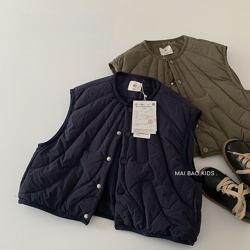 Gyermekeknek szóló tollas mellény, Koreai változat, fehér kacsa down töltés 95% feletti, vastag nylon külső, egyrendű gombos zárás