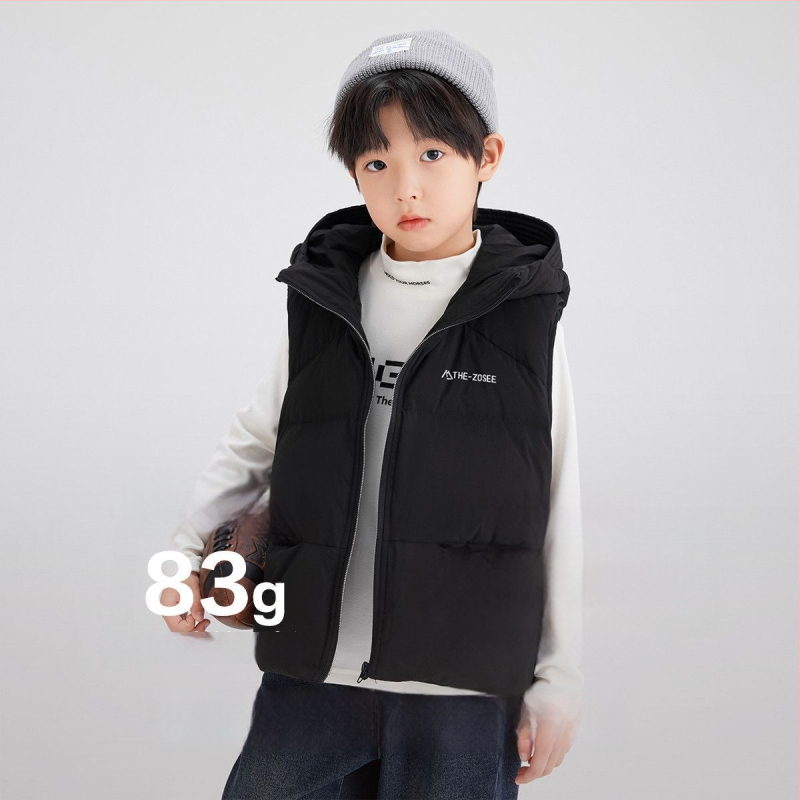 Gyerekeknek kapucnis tollas mellény, koreai stílus, poliészter külső, téli viselet