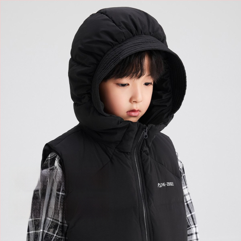 Gyerekeknek kapucnis tollas mellény, koreai stílus, poliészter külső, téli viselet