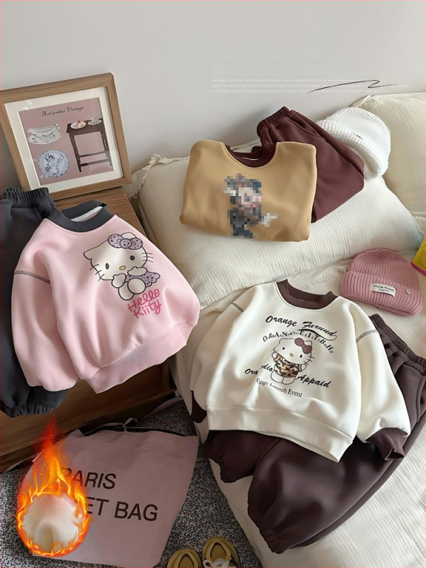 Tüdrukutele kaheosaline komplekt, Korea stiilis, sügis-talv, vanusegrupp 3–8 aastat, väline kangas – puuvill, vooder polüester-elastaan