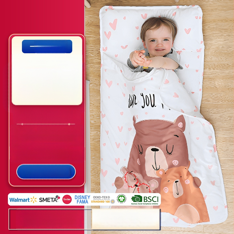 JOLLY LABZ Bērnu miega mats - pārnēsājams, salokāms, ar poliestera pildījumu un poliestera audumu, dzīvnieku dizains, pielāgojams, iekļauts spilvena pārklājs un sega