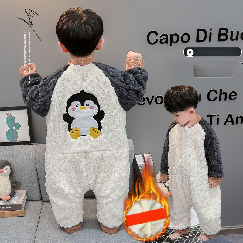 Laste üksiktükiline pajama magamiskott, paks coral fleece, multikas muster, Korea stiil