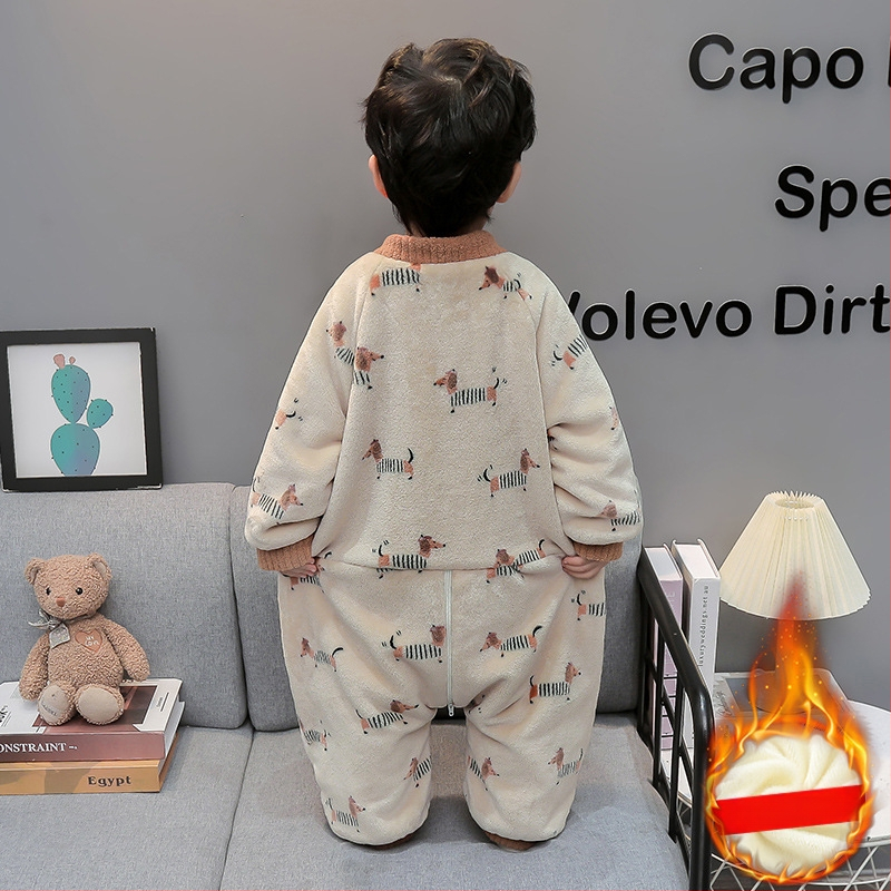 Laste ühes osas ööriided talveks, paks fleece, 100% polüester, karikatuurmuster, Korea stiil
