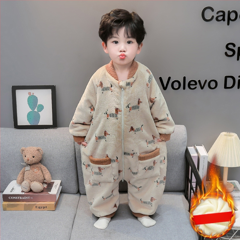 Laste ühes osas ööriided talveks, paks fleece, 100% polüester, karikatuurmuster, Korea stiil