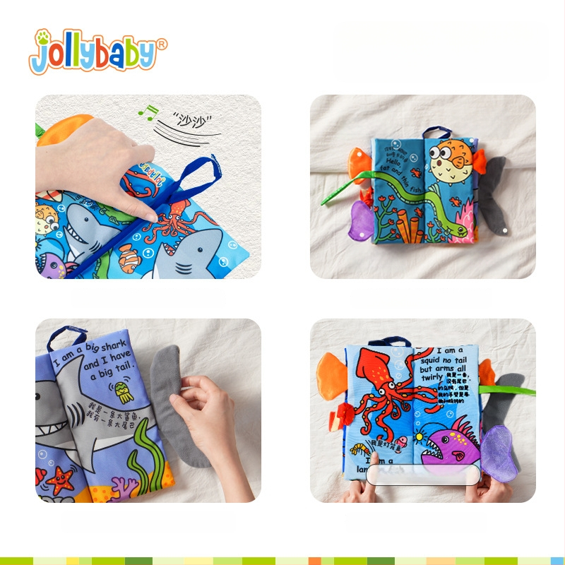 Jollybaby Kūdikio dovanos rinkinys ankstyvajai raidai: audinio knygelė ir barškučiai 0–6 mėnesiams