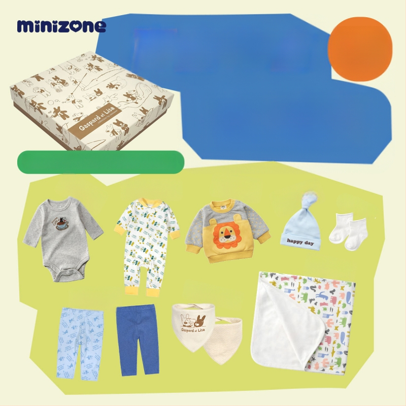 minizone Beebi kingituste kast – Assorti 10-os osaga puuvillast riideid komplekt, pikad varrukad kampsun, pehme kangas, sobiv 0–12 kuud