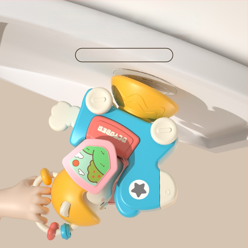 Hariduslik mitmekülgne mänguasi imikutele, kinnituvaga karusel, pöörlev tuuleveski, libisev auto, plastikust konstruktsioon, vanus 0–3 aastat