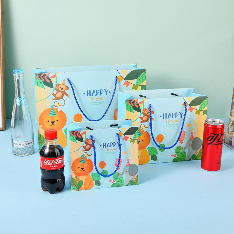 Animacinio dizaino dovanų maišelis gimtadieniams ir Vaikų šventei, ofsetinis spausdinimas, kartonas 250 g, pritaikomas logotipas, Lei Lei prekės ženklas