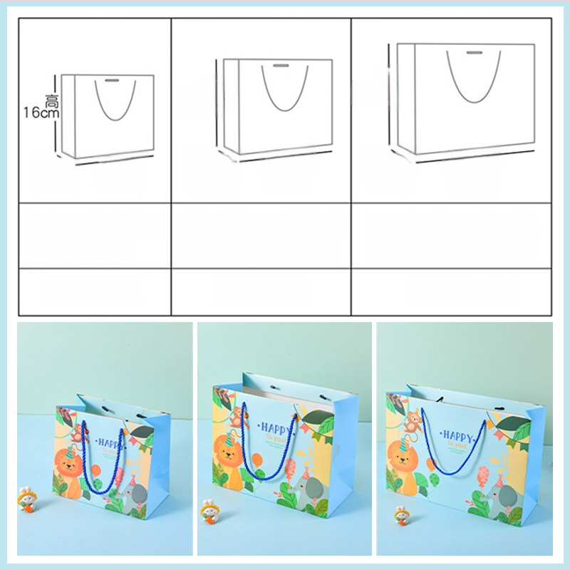 Animacinio dizaino dovanų maišelis gimtadieniams ir Vaikų šventei, ofsetinis spausdinimas, kartonas 250 g, pritaikomas logotipas, Lei Lei prekės ženklas