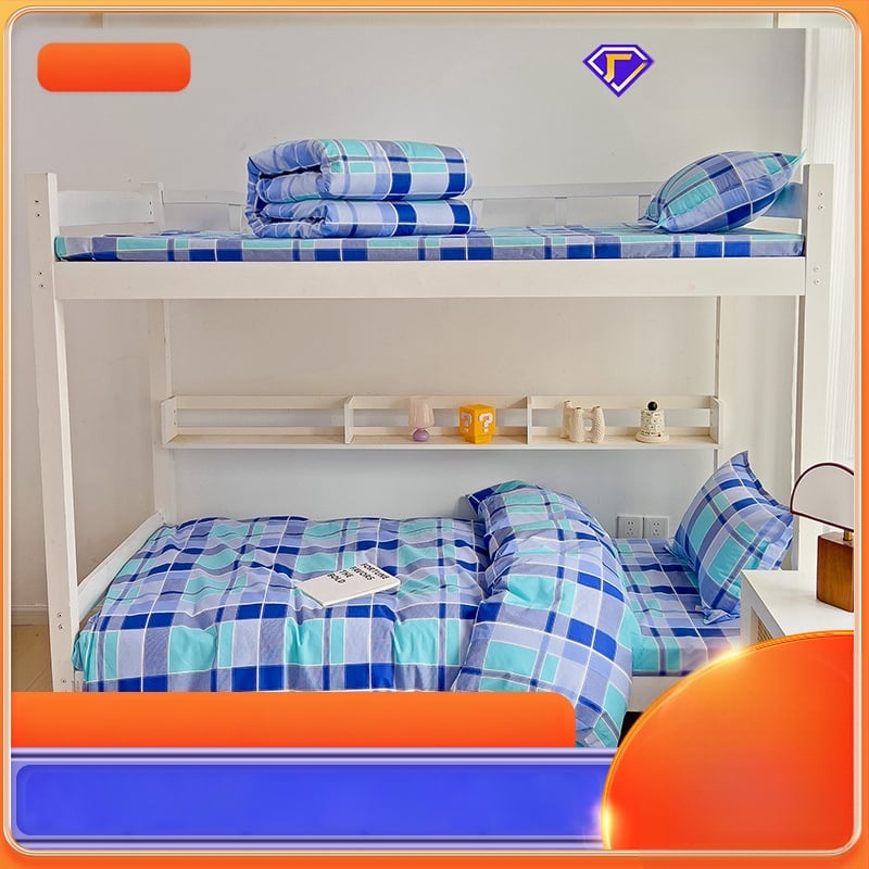 Trys dalių patalynės komplektas bendrabutyje iš 100% medvilnės, dryžių raštas; audinio tankis 133x72; siūlų skaičius 30s; reaktyvus spausdinimas ir dažymas; paprastas audinys; pritaikymas įmanomas; Junshengda