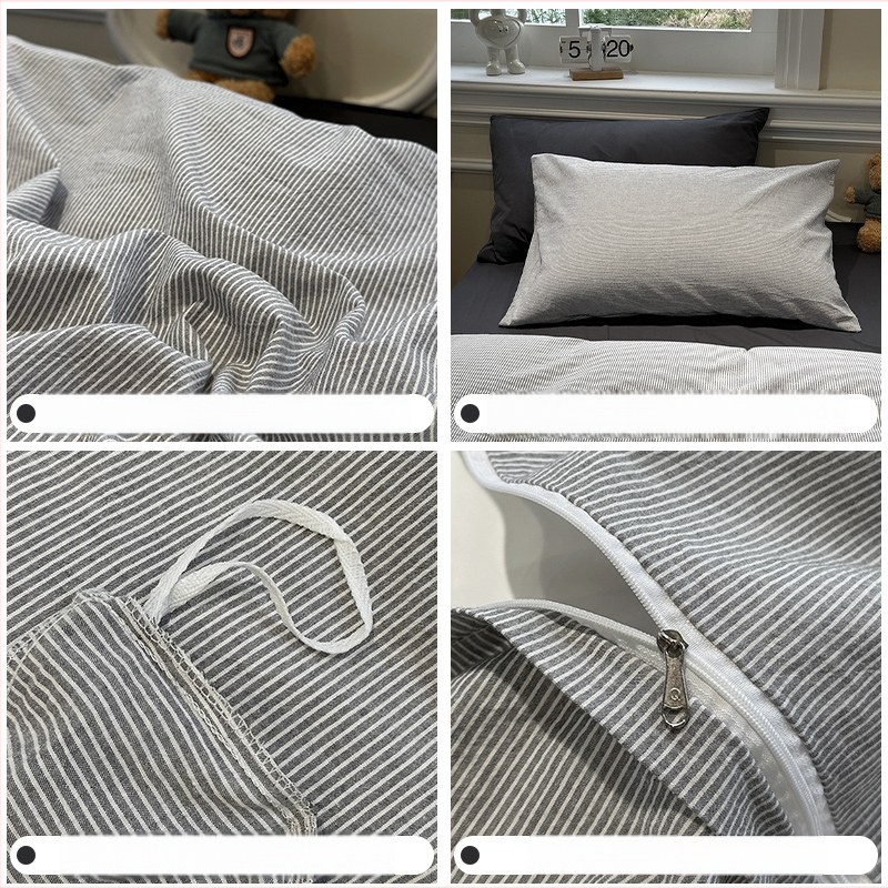 Išplauta medvilninė patalynė, keturių dalių komplektas, dryžių ir languoto rašto modelis, reaktyvinis dažymas