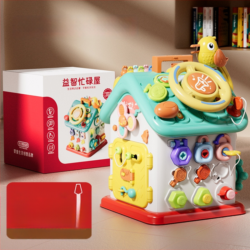 Montessori šešiakampė užimto namą — daugiafunkcinis ankstyvojo ugdymo žaislas kūdikiams, plastikas, 0–2 metai, Guangdong kilmė, 3C elektrinis žaislas iki 14 metų, prekės kodas XJBB