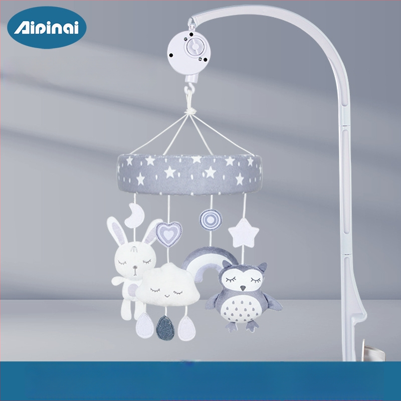 Plüüš beebide voodi kelluke – karjum loom, muusikaline pöörlev rippuv mäng beebidele 0–3 aastased (Plüüšmaterjal; Kell, Muusika pöörlemine; Sobib 0–3 aastastele)