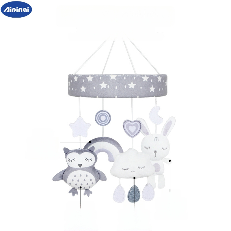 Plüüš beebide voodi kelluke – karjum loom, muusikaline pöörlev rippuv mäng beebidele 0–3 aastased (Plüüšmaterjal; Kell, Muusika pöörlemine; Sobib 0–3 aastastele)