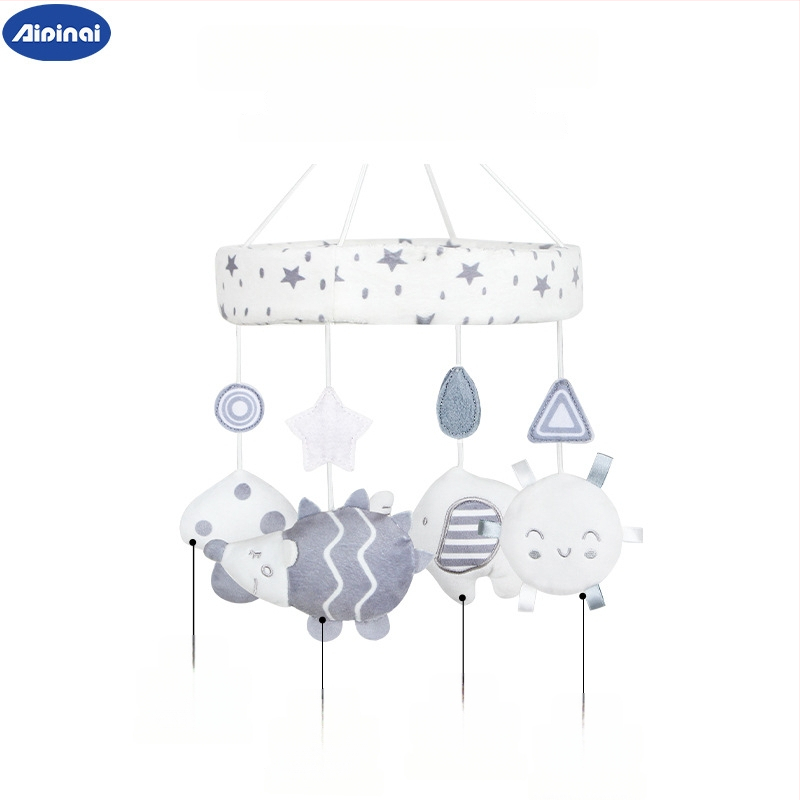 Plüüš beebide voodi kelluke – karjum loom, muusikaline pöörlev rippuv mäng beebidele 0–3 aastased (Plüüšmaterjal; Kell, Muusika pöörlemine; Sobib 0–3 aastastele)