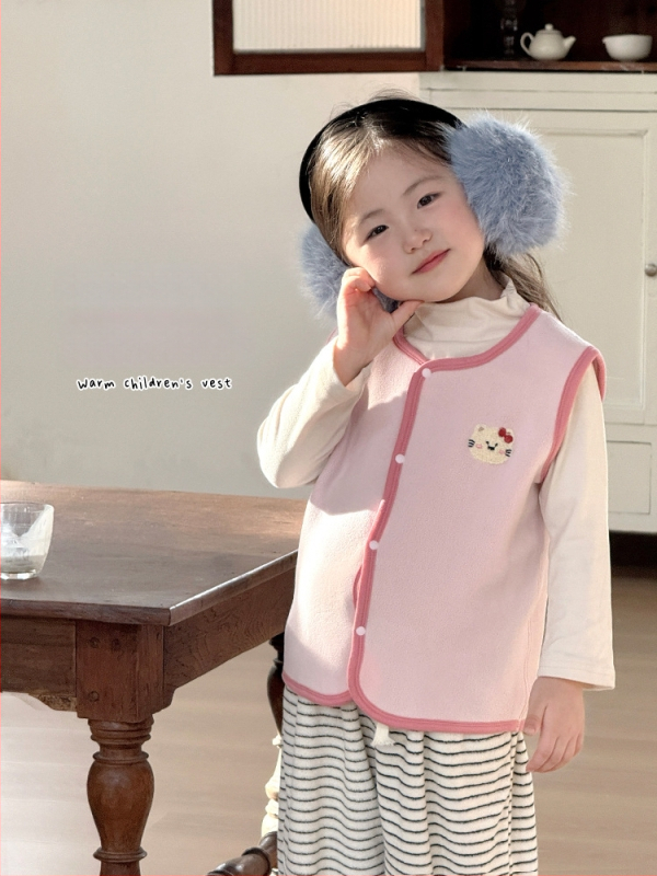 Laste vest – Korea stiilis kardigan, karikatuuri peamotiiv, paks Coral Fleece polüestri voodriga, 3–8 aastat, sügis-talv, kapuutsita, ühe rea nööpidega