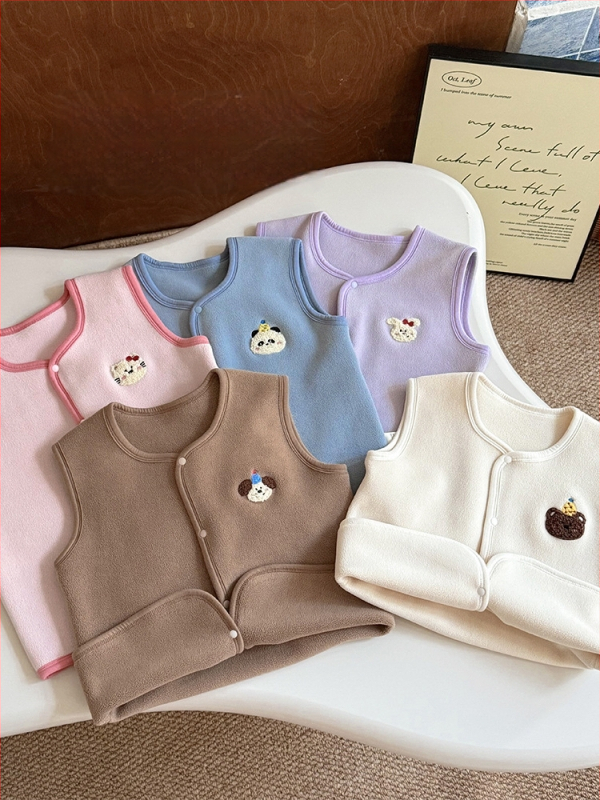 Laste vest – Korea stiilis kardigan, karikatuuri peamotiiv, paks Coral Fleece polüestri voodriga, 3–8 aastat, sügis-talv, kapuutsita, ühe rea nööpidega